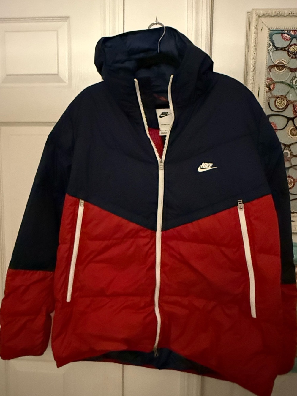 Nike Storm Fit Blue and Red Hooded Puffer Jacket